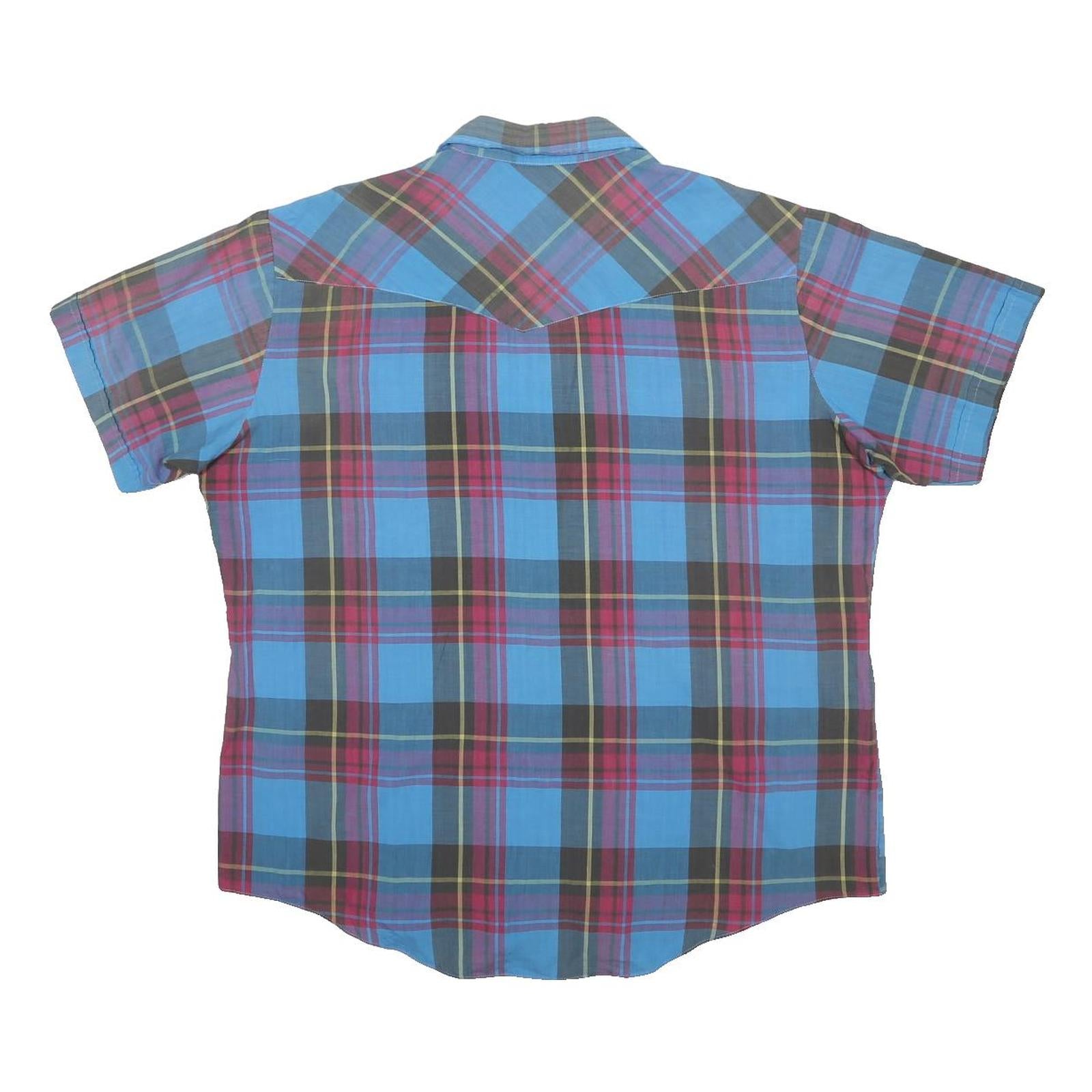 ELY Mens Blue Red Check Shirt XL Casual Cotton Blend Short Sleeve Button