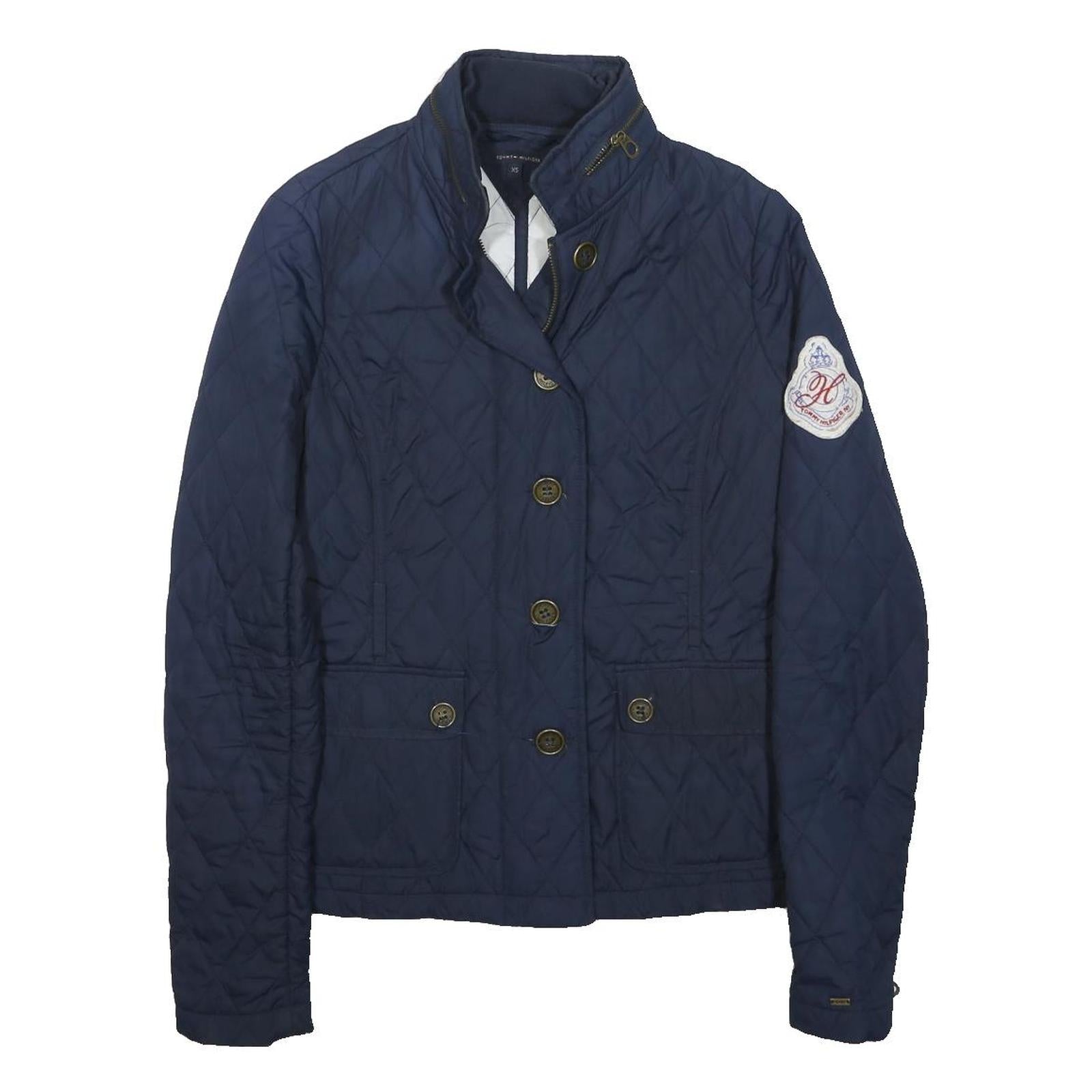 TOMMY HILFIGER Womens Navy Blue Quilted Jacket XS Polyester Zip Classic Fit