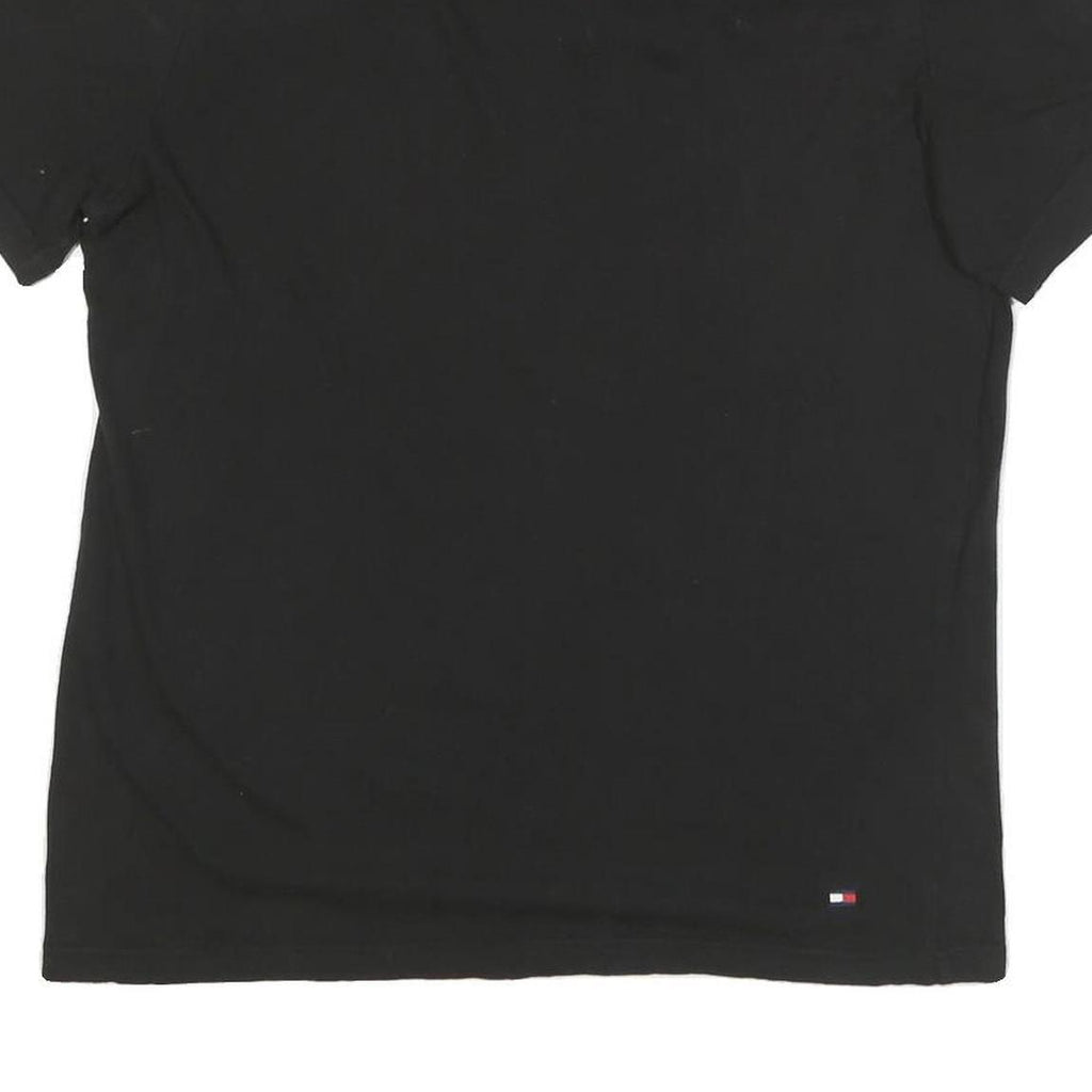 TOMMY HILFIGER Mens Black V-Neck T-Shirt L Cotton Blend Classic Fit Logo