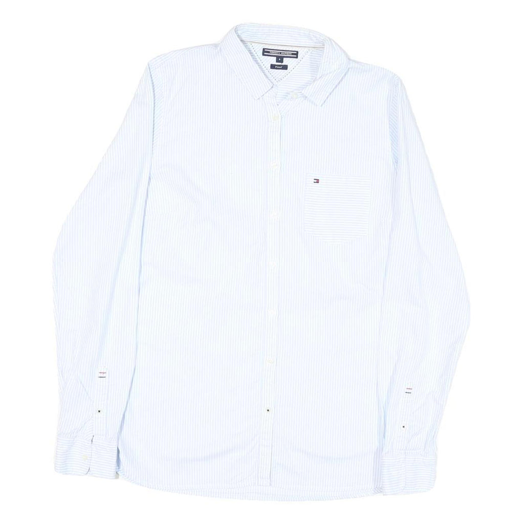 TOMMY HILFIGER Womens Blue & White Striped Shirt UK 8 Classic Button Down Long