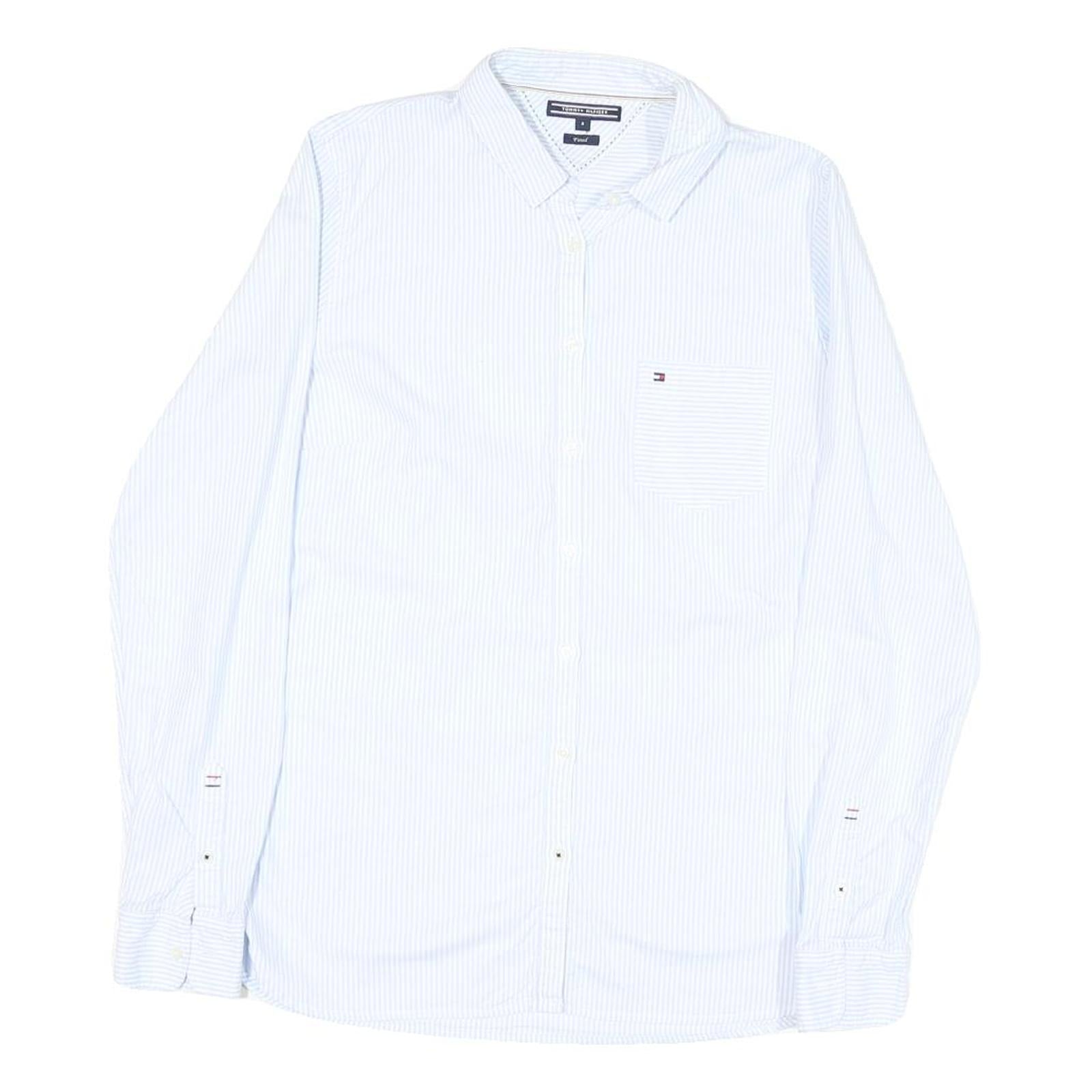 TOMMY HILFIGER Womens Blue & White Striped Shirt UK 8 Classic Button Down Long