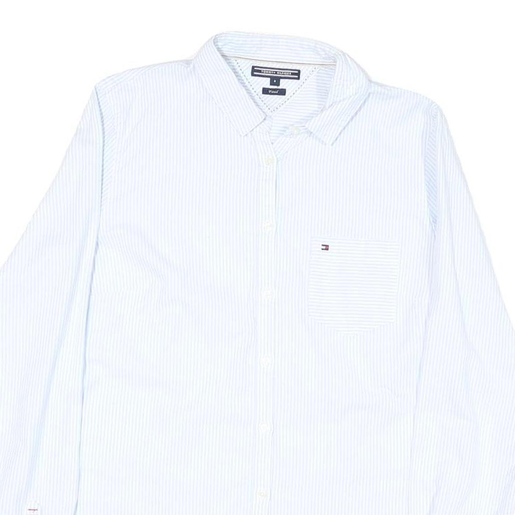 TOMMY HILFIGER Womens Blue & White Striped Shirt UK 8 Classic Button Down Long