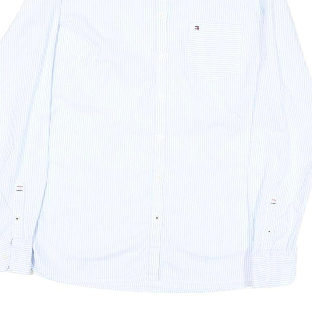 TOMMY HILFIGER Womens Blue & White Striped Shirt UK 8 Classic Button Down Long