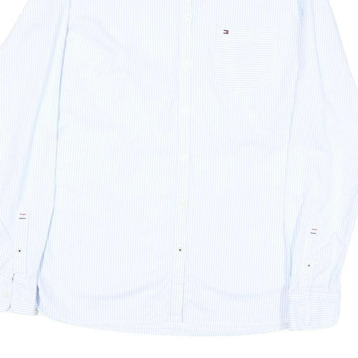 TOMMY HILFIGER Womens Blue & White Striped Shirt UK 8 Classic Button Down Long