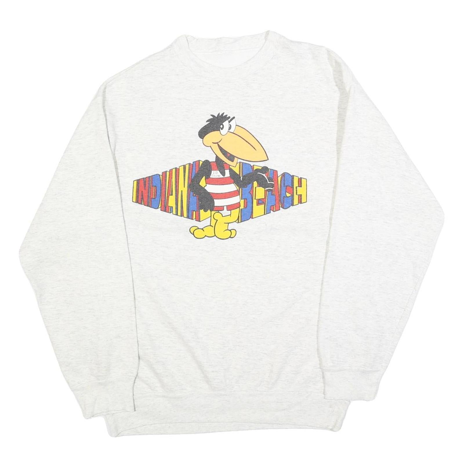 Mens White Heckle & Jeckle Sweatshirt Indian Beach Crew Neck L Cotton Blend
