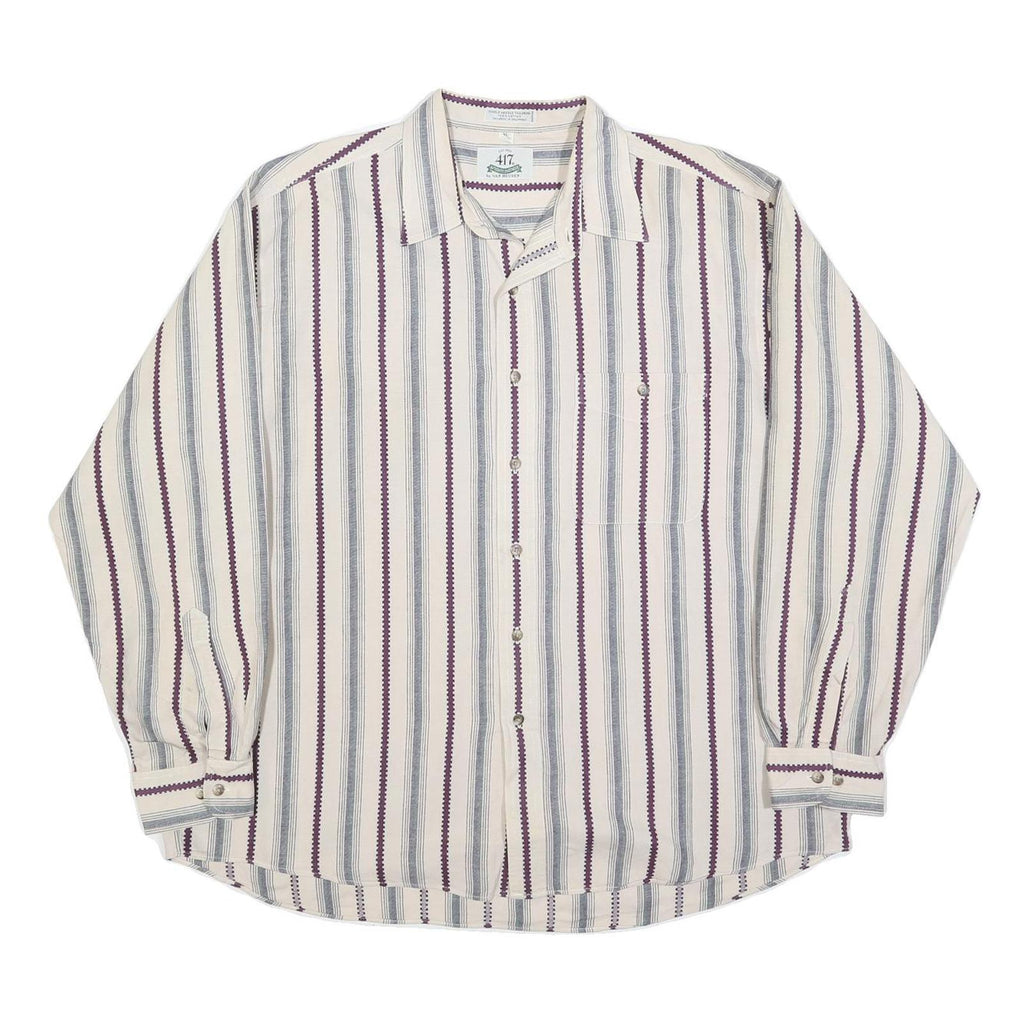 VAN HEUSEN Mens Cream & Purple Striped Cotton Shirt XL Classic Button Shirt