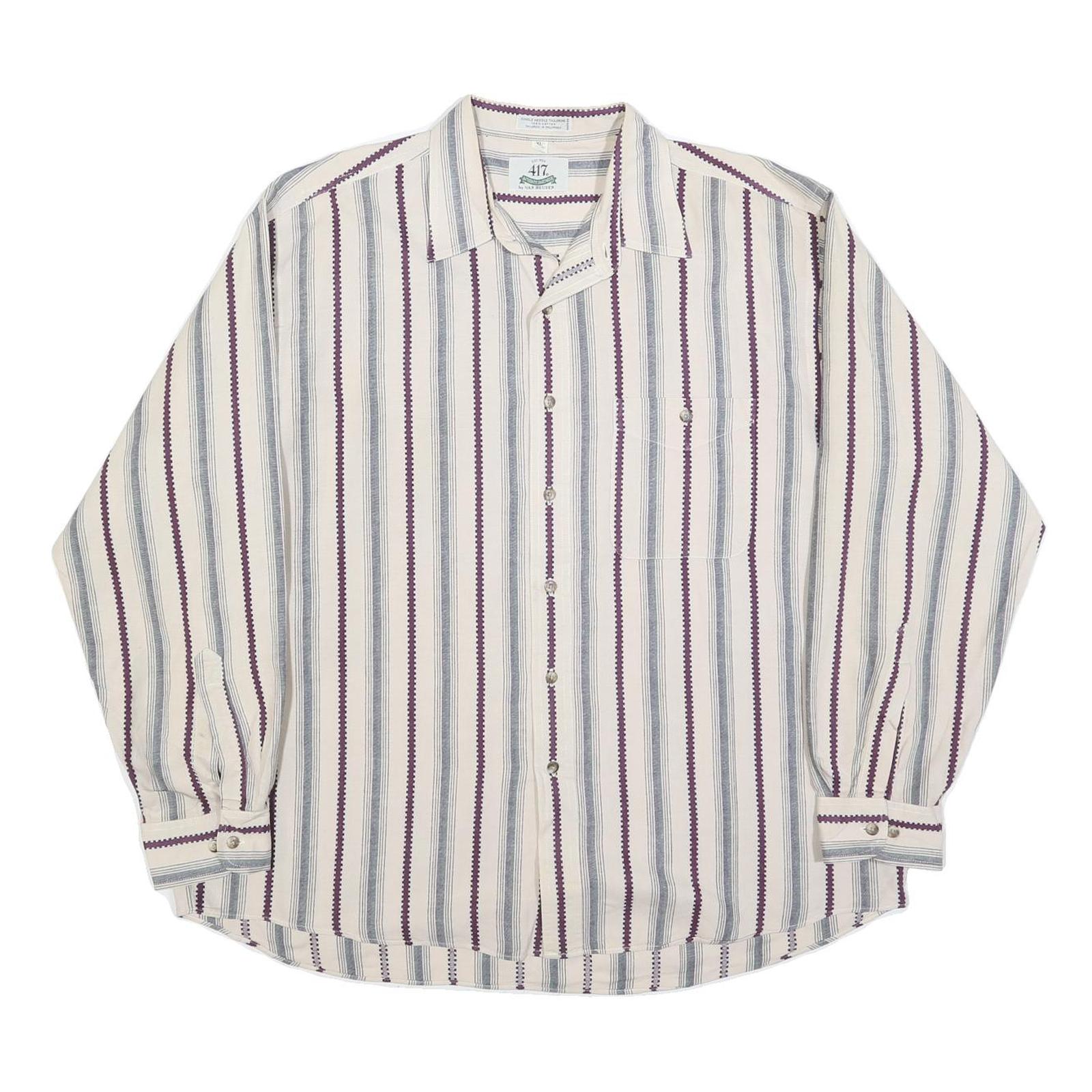 VAN HEUSEN Mens Cream & Purple Striped Cotton Shirt XL Classic Button Shirt