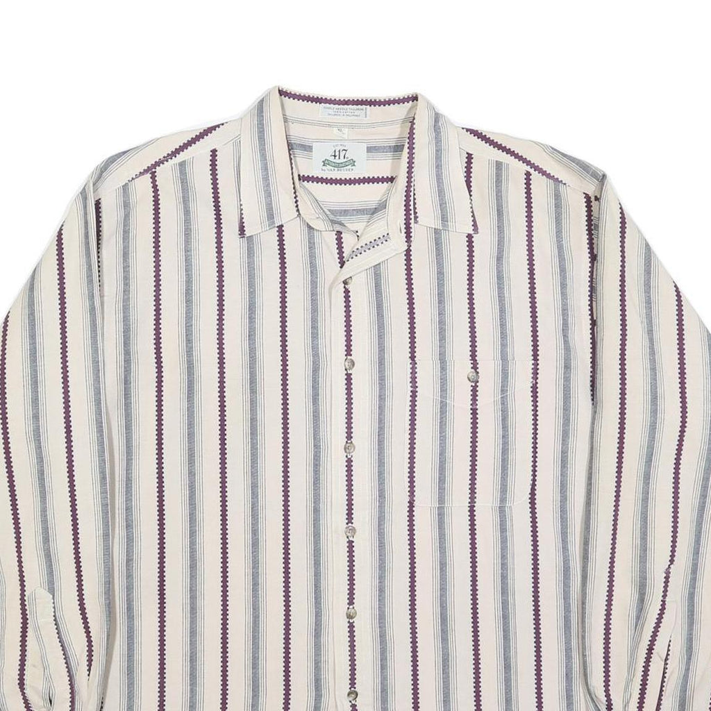 VAN HEUSEN Mens Cream & Purple Striped Cotton Shirt XL Classic Button Shirt