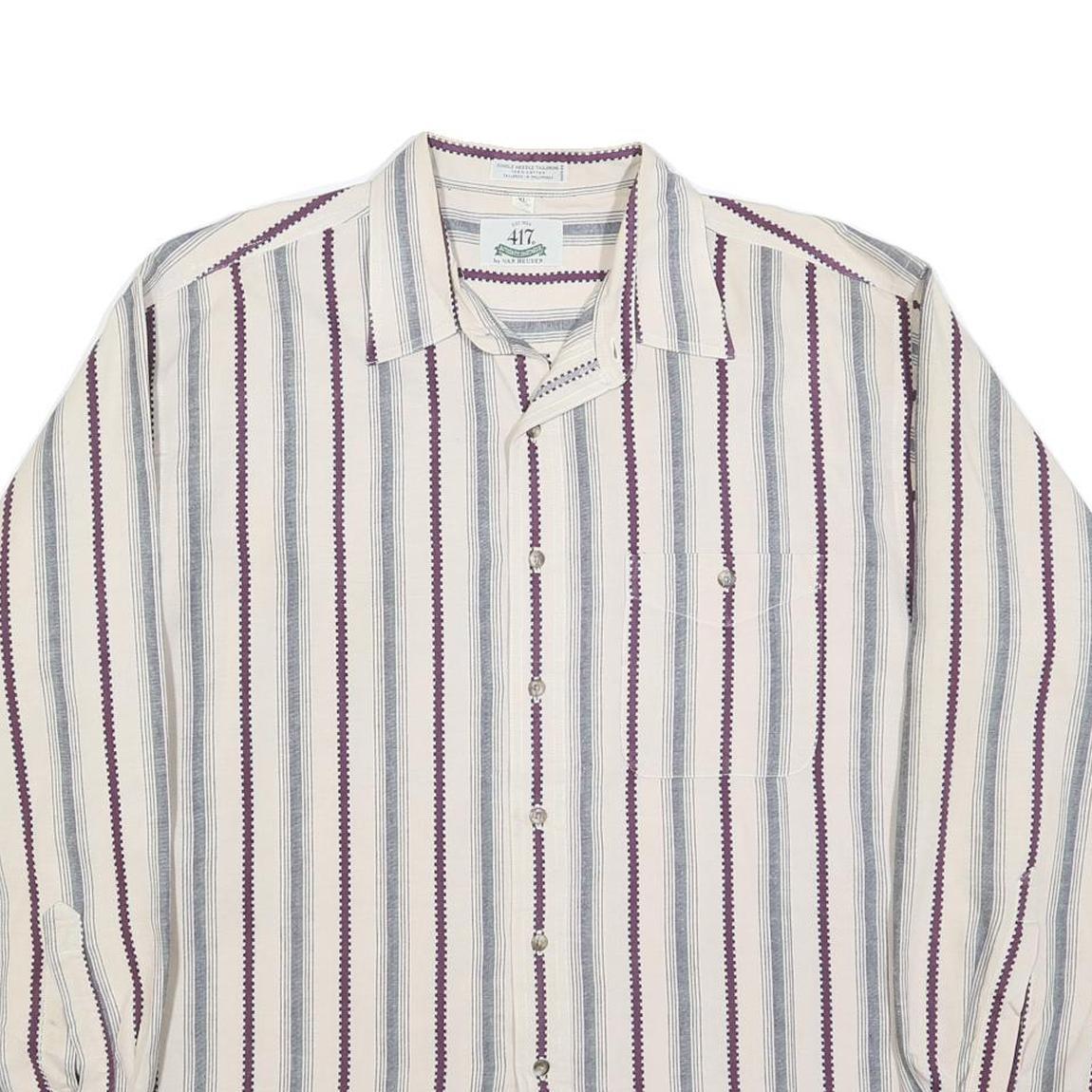 VAN HEUSEN Mens Cream & Purple Striped Cotton Shirt XL Classic Button Shirt