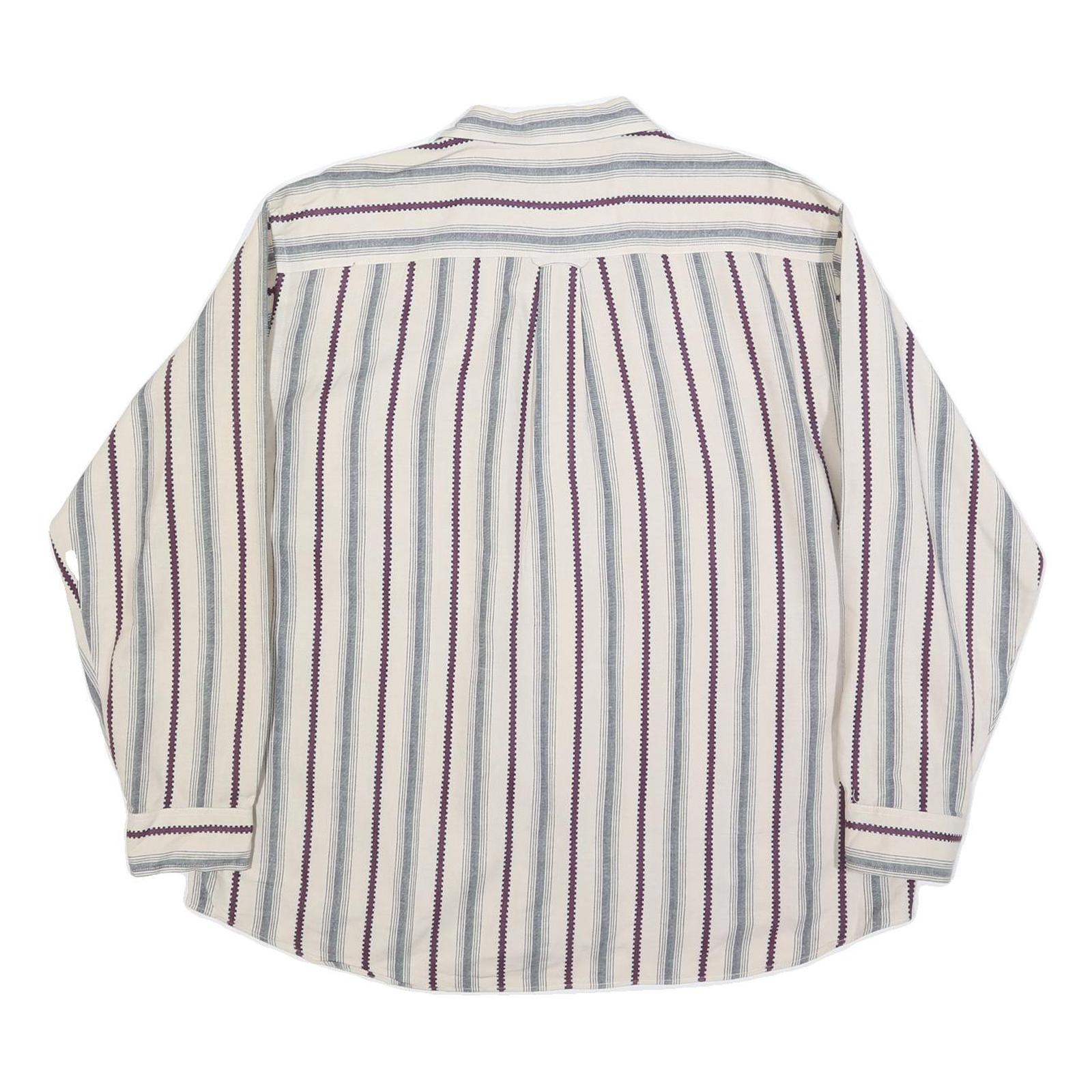 VAN HEUSEN Mens Cream & Purple Striped Cotton Shirt XL Classic Button Shirt