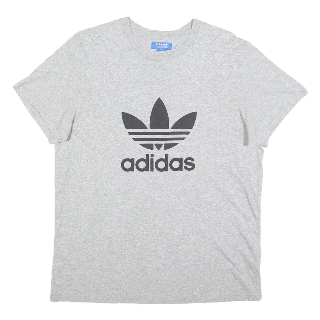 ADIDAS Womens Grey Crew Neck Short Sleeve T-Shirt L Cotton Blend Logo Print
