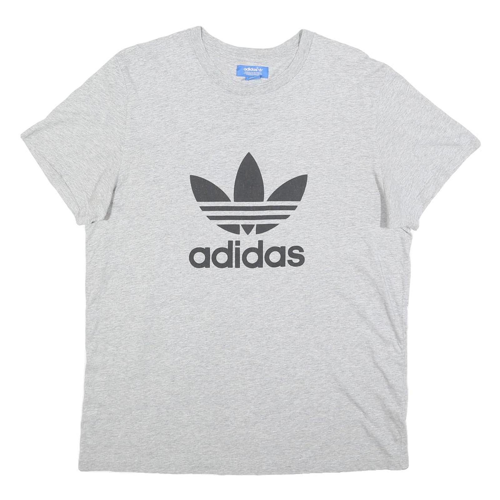 ADIDAS Womens Grey Crew Neck Short Sleeve T-Shirt L Cotton Blend Logo Print