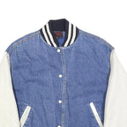 PATINA Womens Blue & White Cotton Blend Bomber Jacket M Button Plain Casual