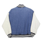 PATINA Womens Blue & White Cotton Blend Bomber Jacket M Button Plain Casual