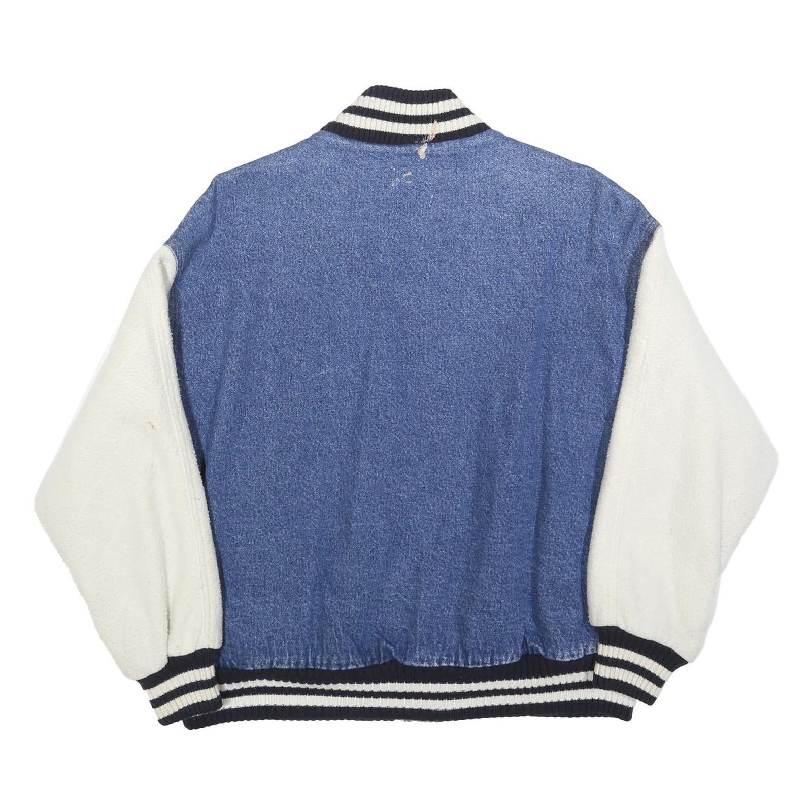 PATINA Womens Blue & White Cotton Blend Bomber Jacket M Button Plain Casual