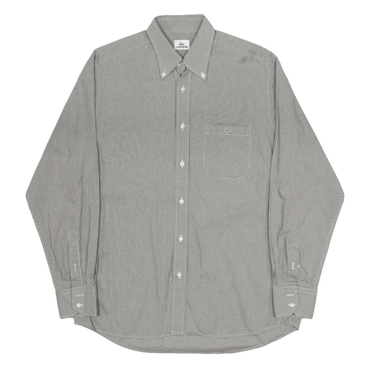 LACOSTE Mens Grey Check Cotton Shirt L Classic Button-Down Collar Long Sleeve