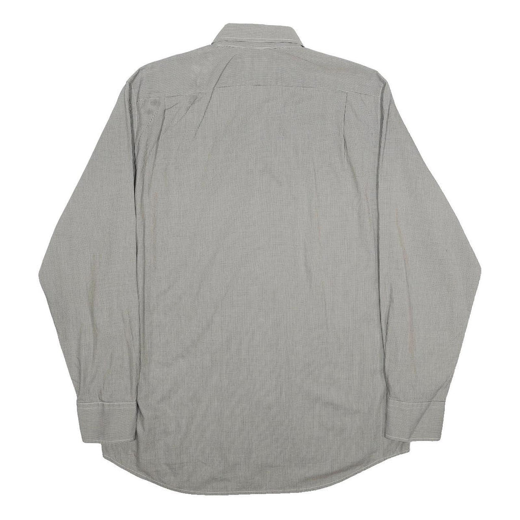 LACOSTE Mens Grey Check Cotton Shirt L Classic Button-Down Collar Long Sleeve