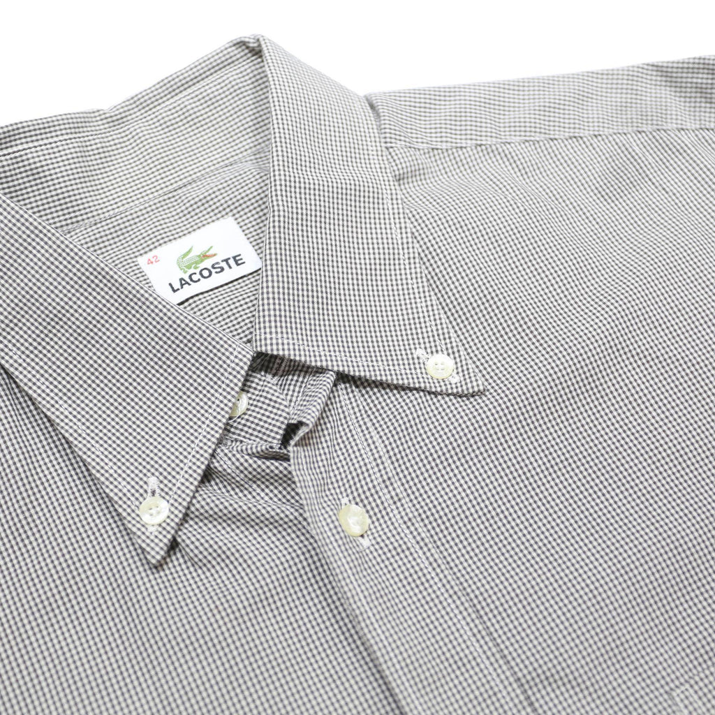 LACOSTE Mens Grey Check Cotton Shirt L Classic Button-Down Collar Long Sleeve