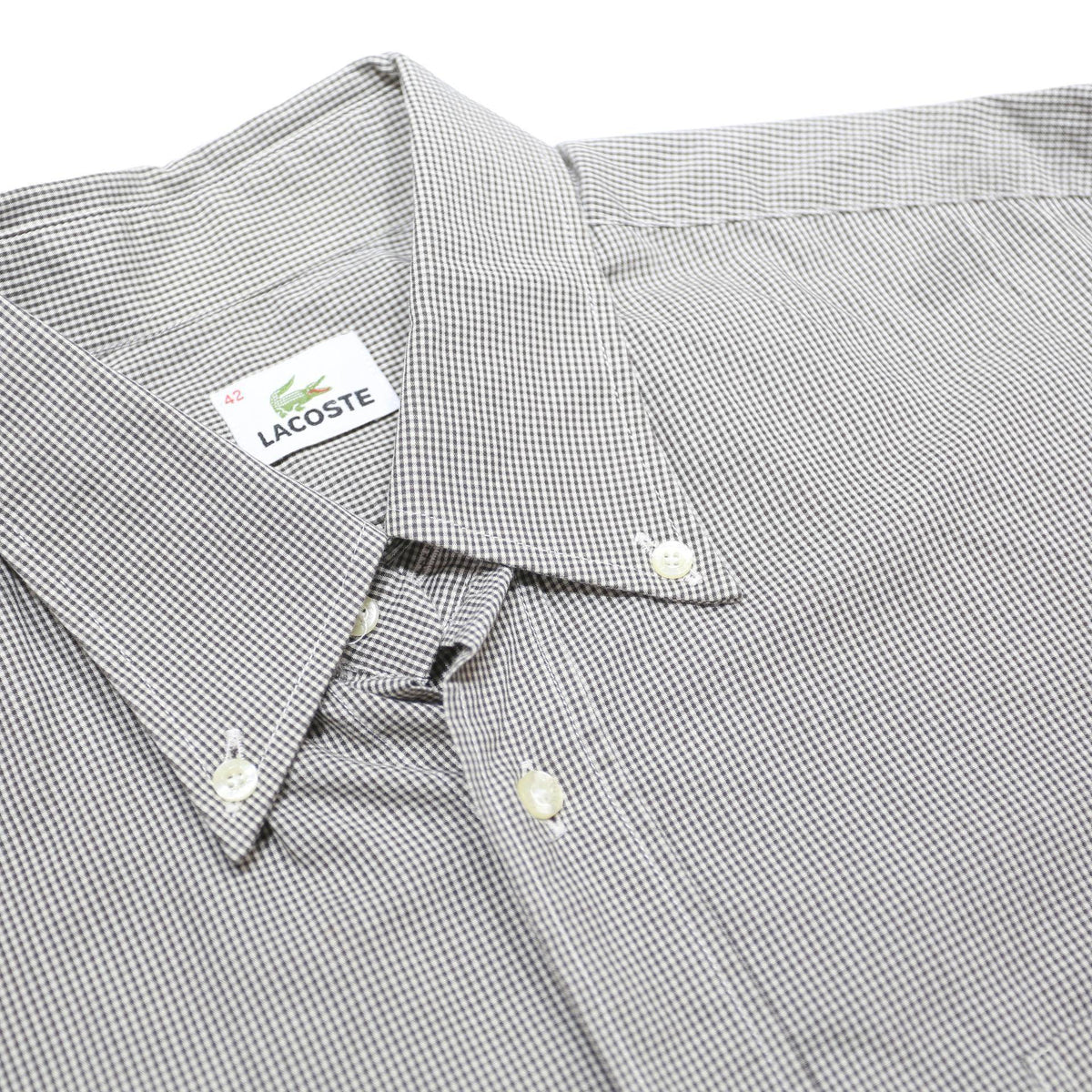 LACOSTE Mens Grey Check Cotton Shirt L Classic Button-Down Collar Long Sleeve
