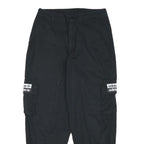 ADIDAS Mens Black Cotton Blend Relaxed Cargo Trousers W28 L26 Logo Zip Closure