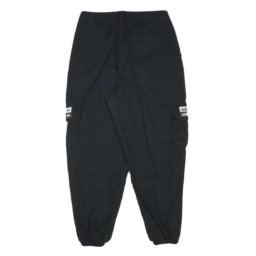 ADIDAS Mens Black Cotton Blend Relaxed Cargo Trousers W28 L26 Logo Zip Closure