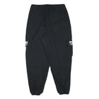 ADIDAS Mens Black Cotton Blend Relaxed Cargo Trousers W28 L26 Logo Zip Closure