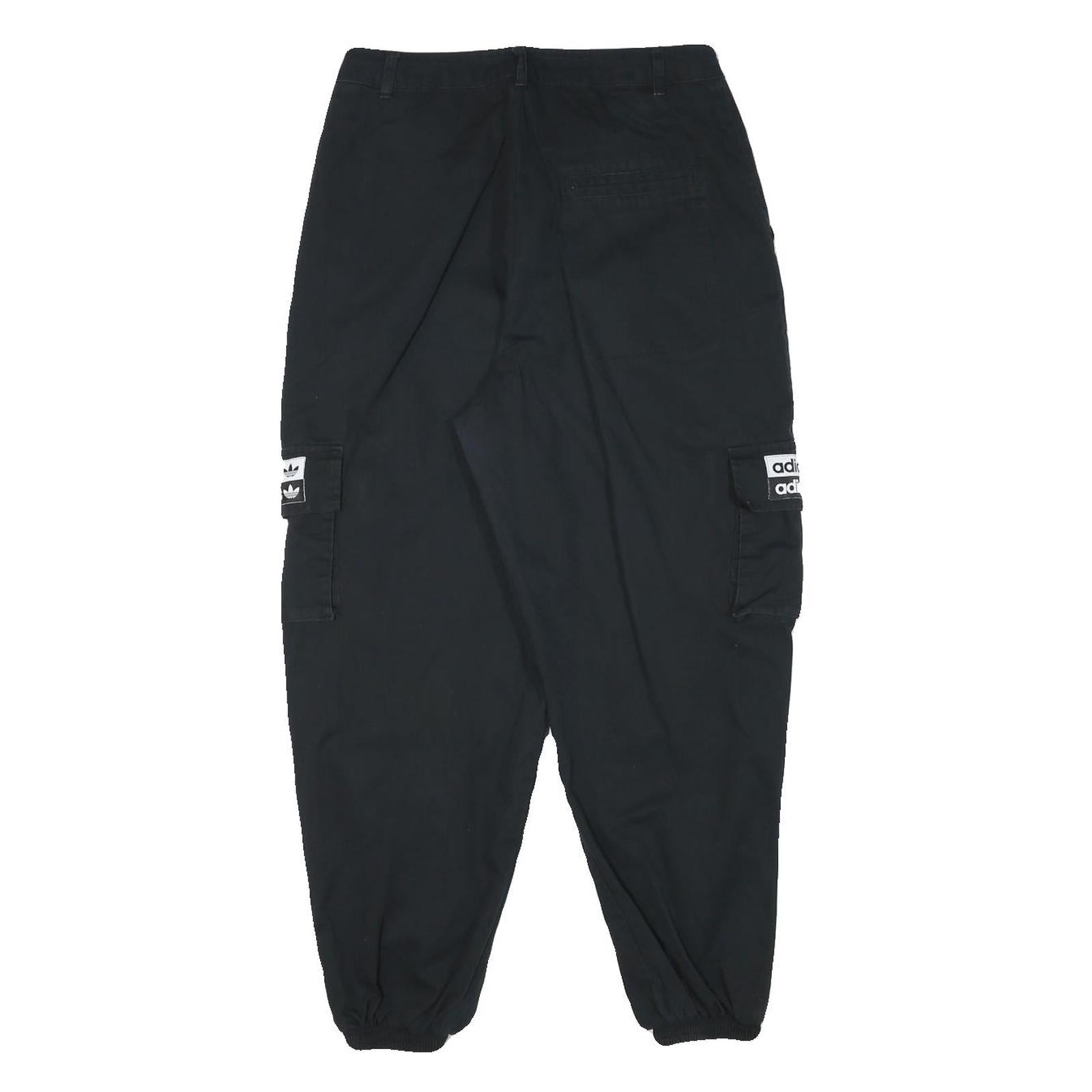 ADIDAS Mens Black Cotton Blend Relaxed Cargo Trousers W28 L26 Logo Zip Closure