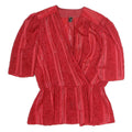 Womens Red Textured Stripe V-Neck Top M Polyester Blend Short Sleeve