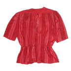 Womens Red Textured Stripe V-Neck Top M Polyester Blend Short Sleeve