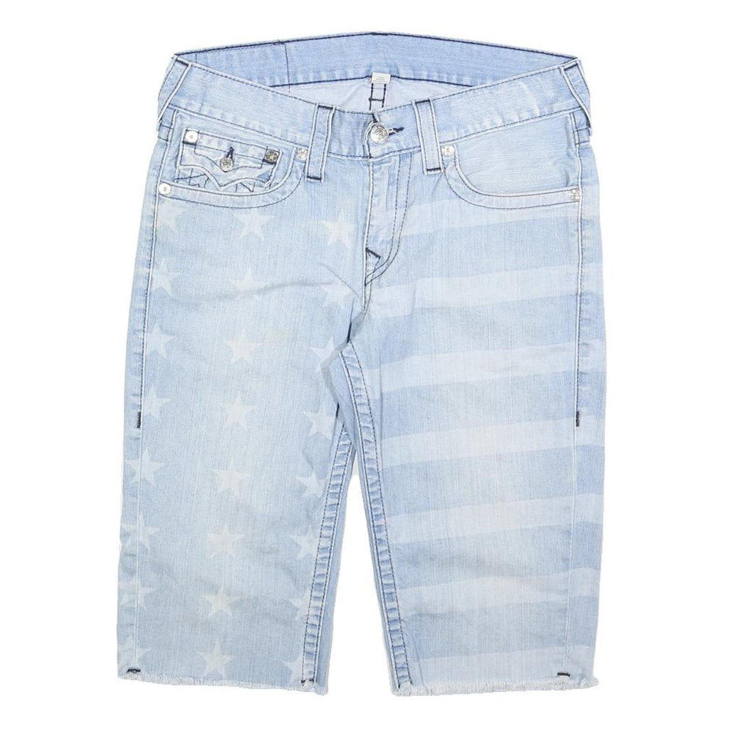 TRUE RELIGION Mens Denim Light Blue Stars & Stripes Cut-Off Shorts L W34