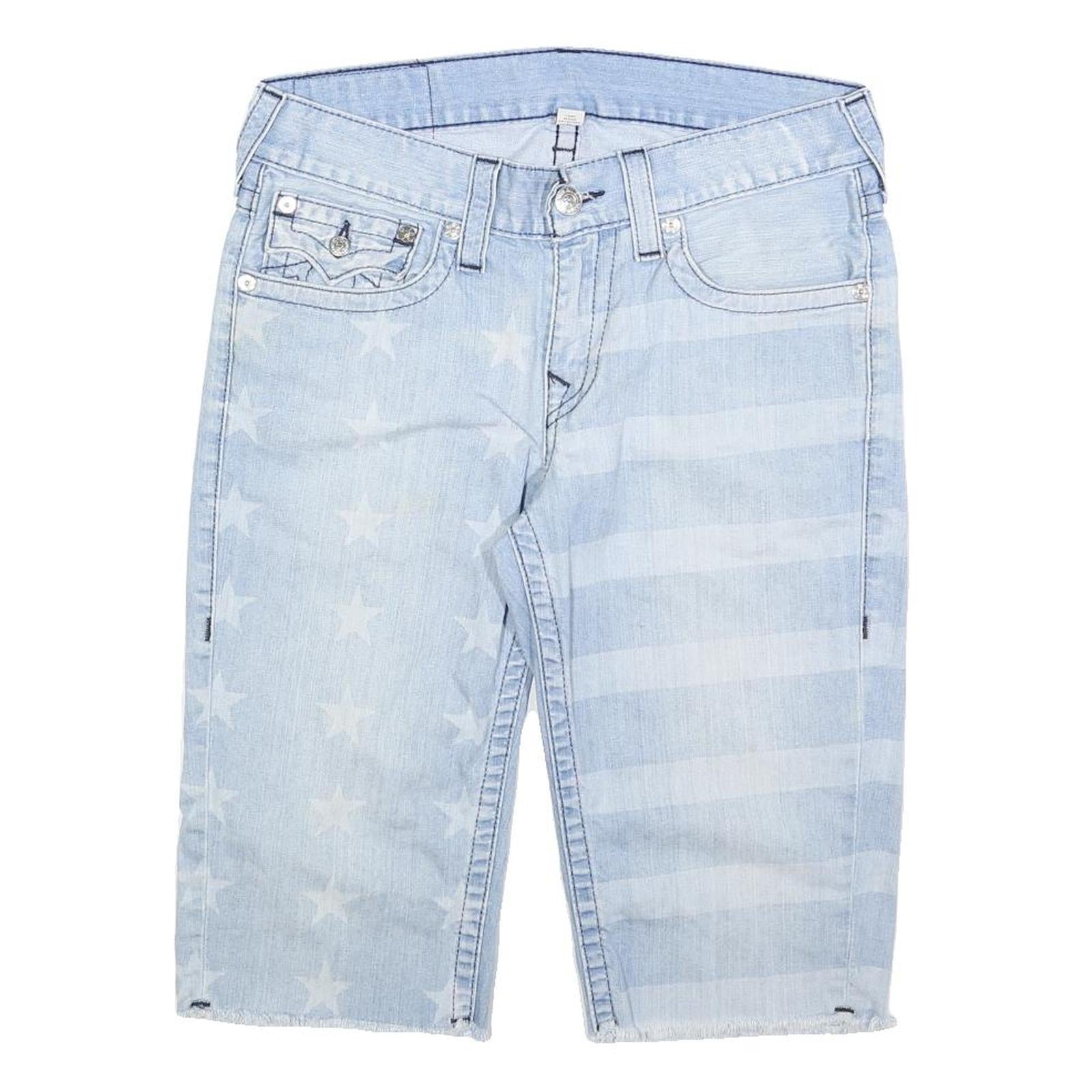 TRUE RELIGION Mens Denim Light Blue Stars & Stripes Cut-Off Shorts L W34