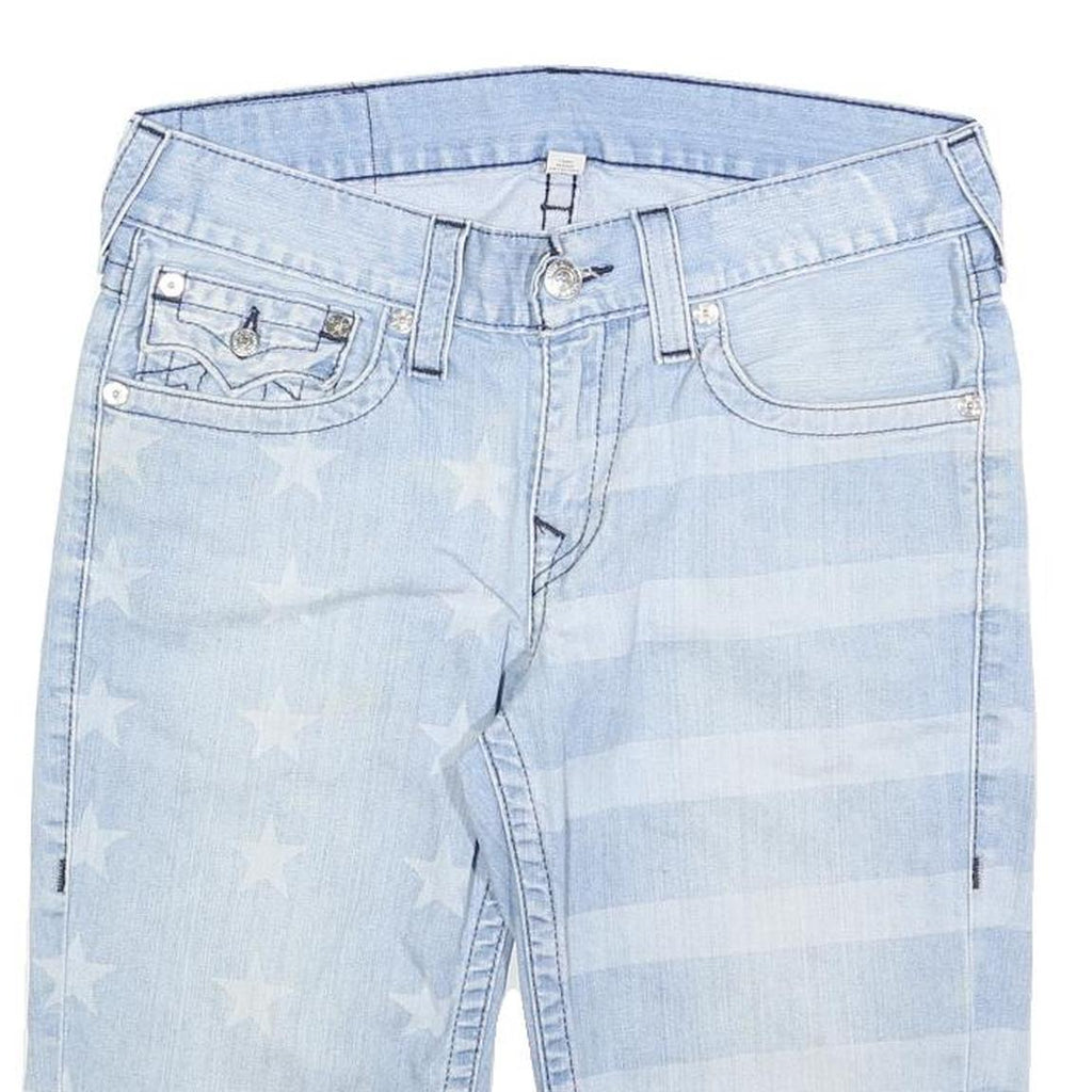 TRUE RELIGION Mens Denim Light Blue Stars & Stripes Cut-Off Shorts L W34