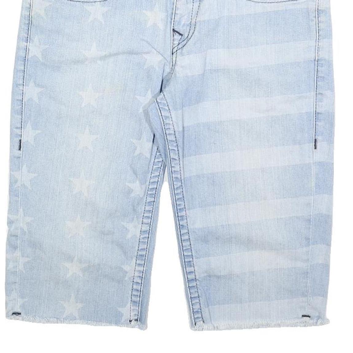 TRUE RELIGION Mens Denim Light Blue Stars & Stripes Cut-Off Shorts L W34