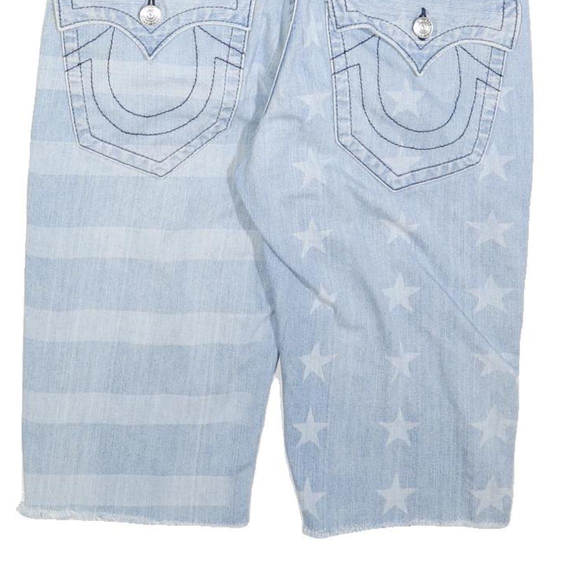 TRUE RELIGION Mens Denim Light Blue Stars & Stripes Cut-Off Shorts L W34
