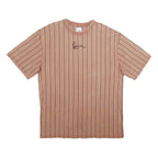 KARL KANI Mens Brown Pinstripe Cotton T-Shirt XL Short Sleeve Crew Neck Casual