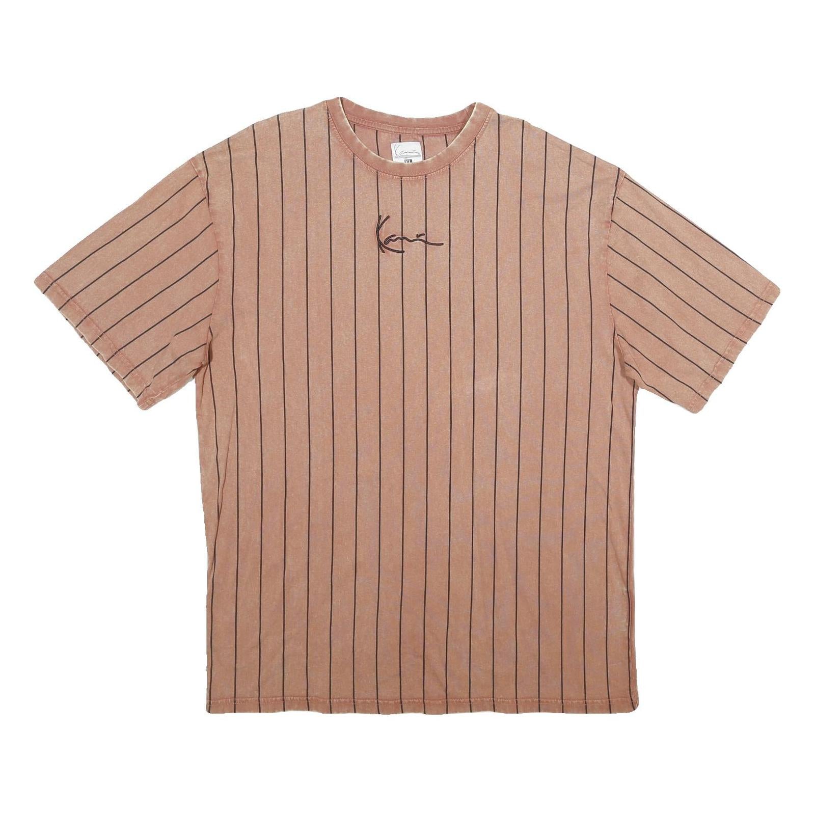 KARL KANI Mens Brown Pinstripe Cotton T-Shirt XL Short Sleeve Crew Neck Casual