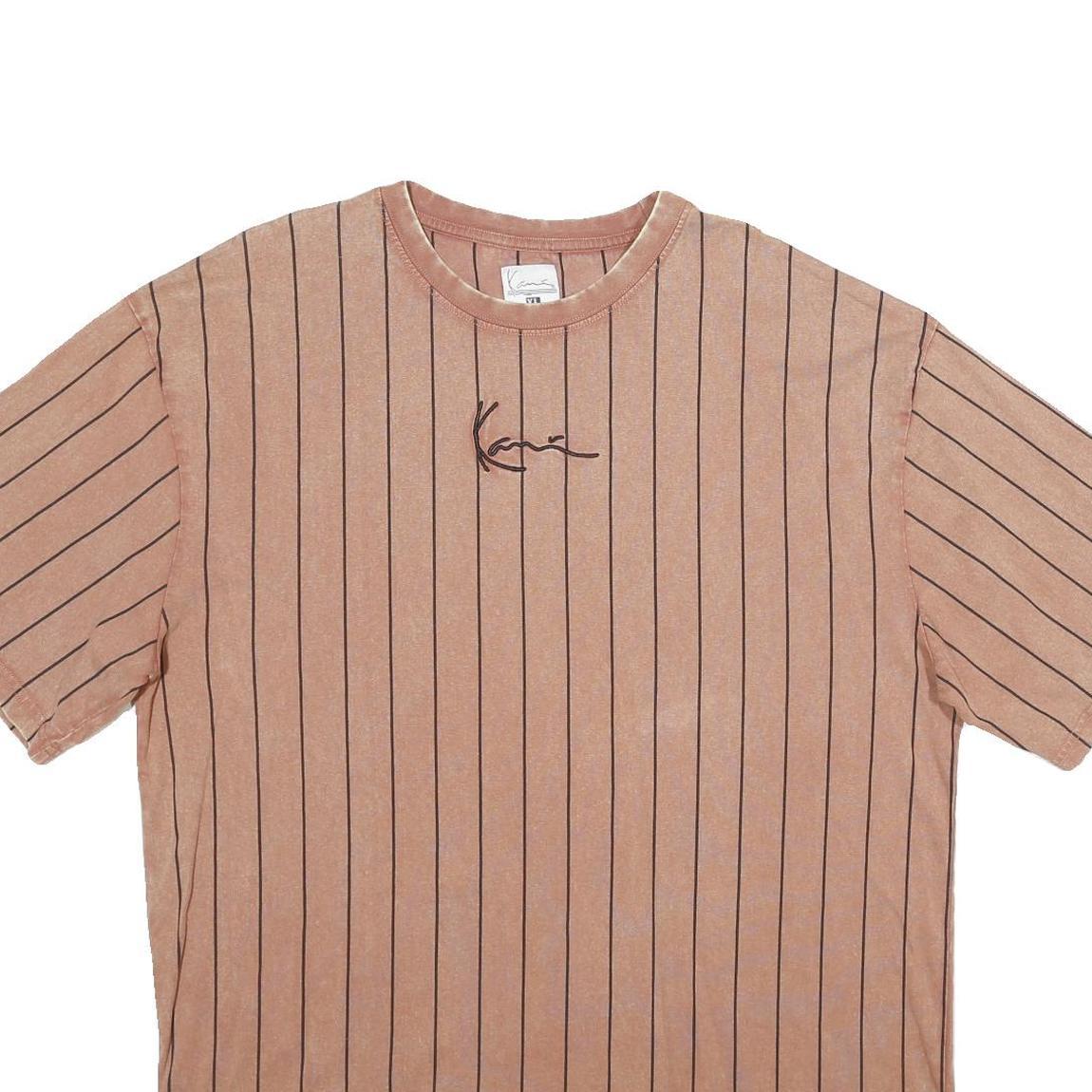 KARL KANI Mens Brown Pinstripe Cotton T-Shirt XL Short Sleeve Crew Neck Casual