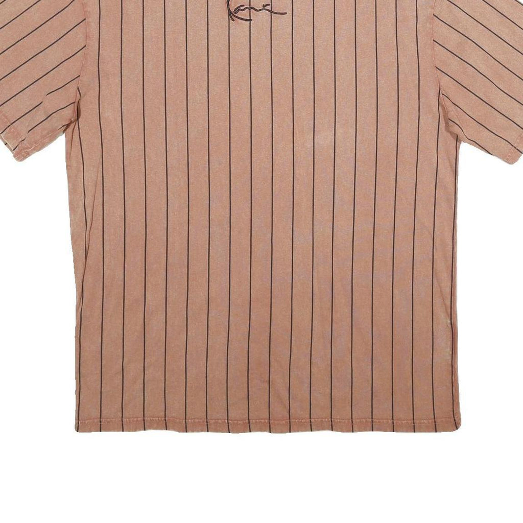 KARL KANI Mens Brown Pinstripe Cotton T-Shirt XL Short Sleeve Crew Neck Casual