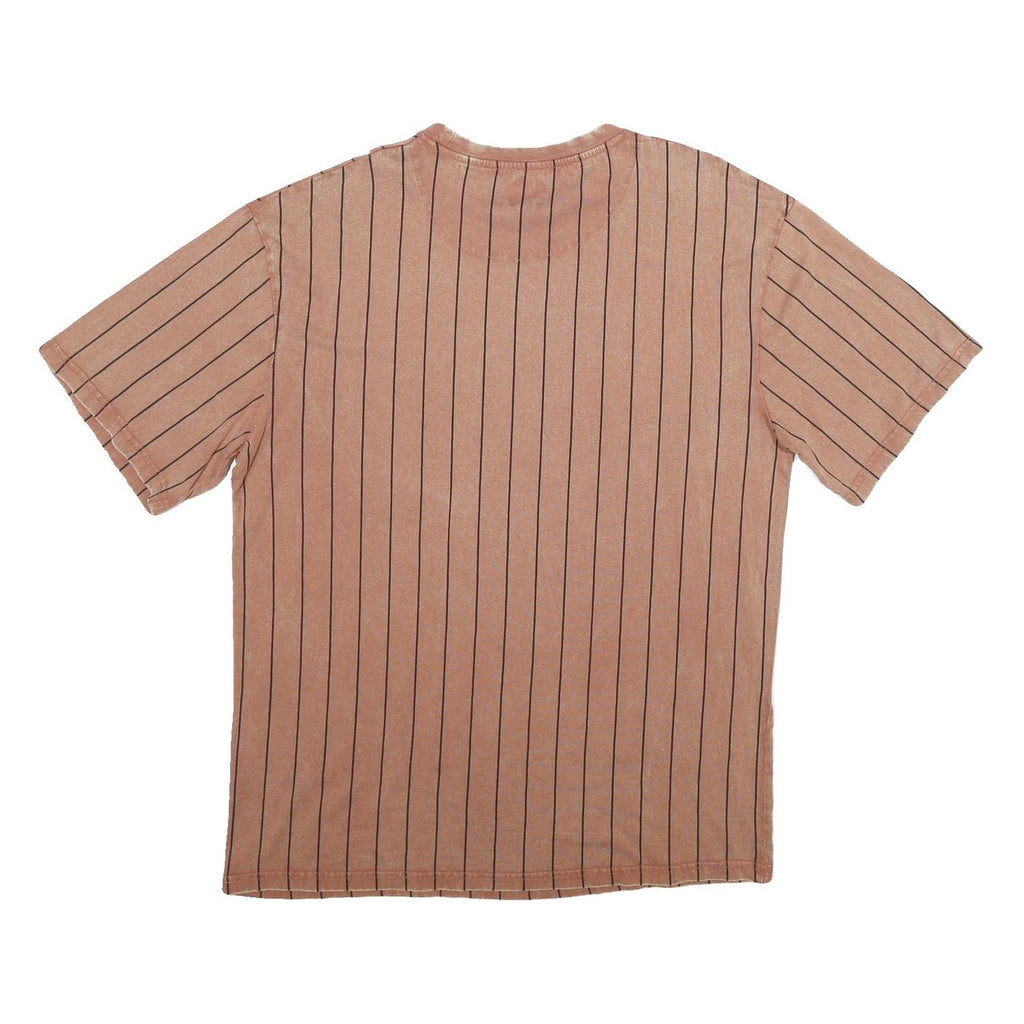 KARL KANI Mens Brown Pinstripe Cotton T-Shirt XL Short Sleeve Crew Neck Casual
