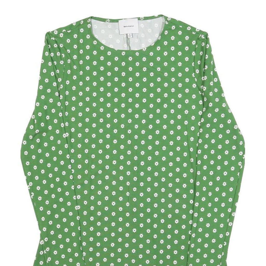 REFORMATION Womens Green & White Floral Day Jersey Long Sleeve Mini M Cotton