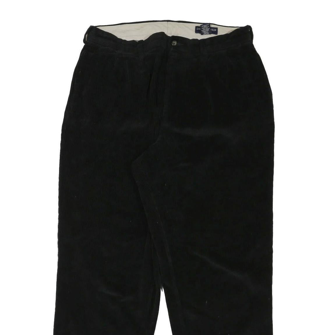 DANIEL CREMIEUX Mens Regular Black Cotton Blend Corduroy Trousers W34 L30 Zip