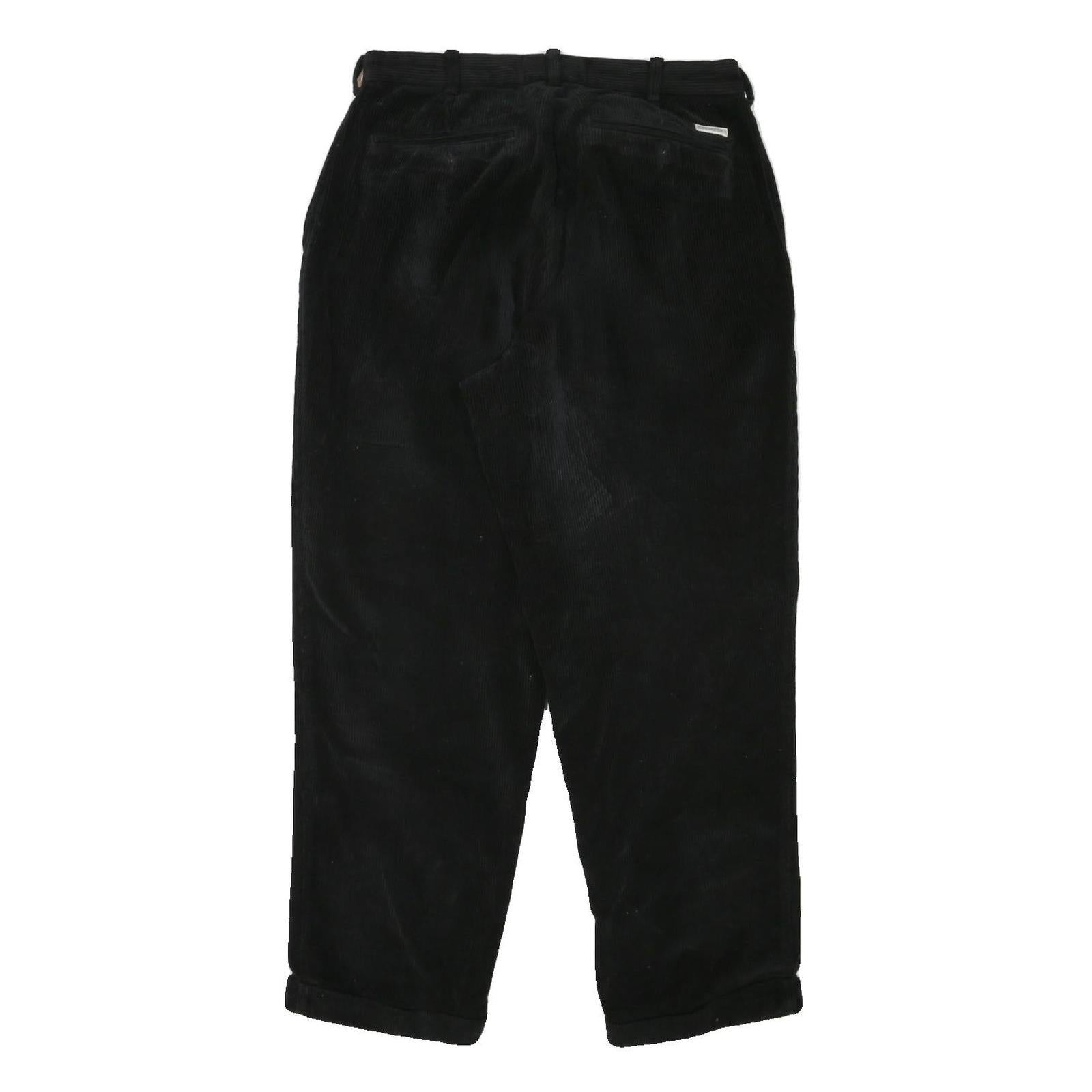 DANIEL CREMIEUX Mens Regular Black Cotton Blend Corduroy Trousers W34 L30 Zip