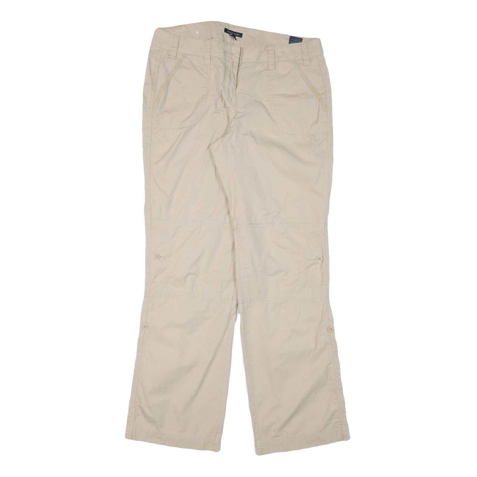 TOMMY HILFIGER Womens Relaxed Beige Cotton Blend Trousers W34 L32 Casual