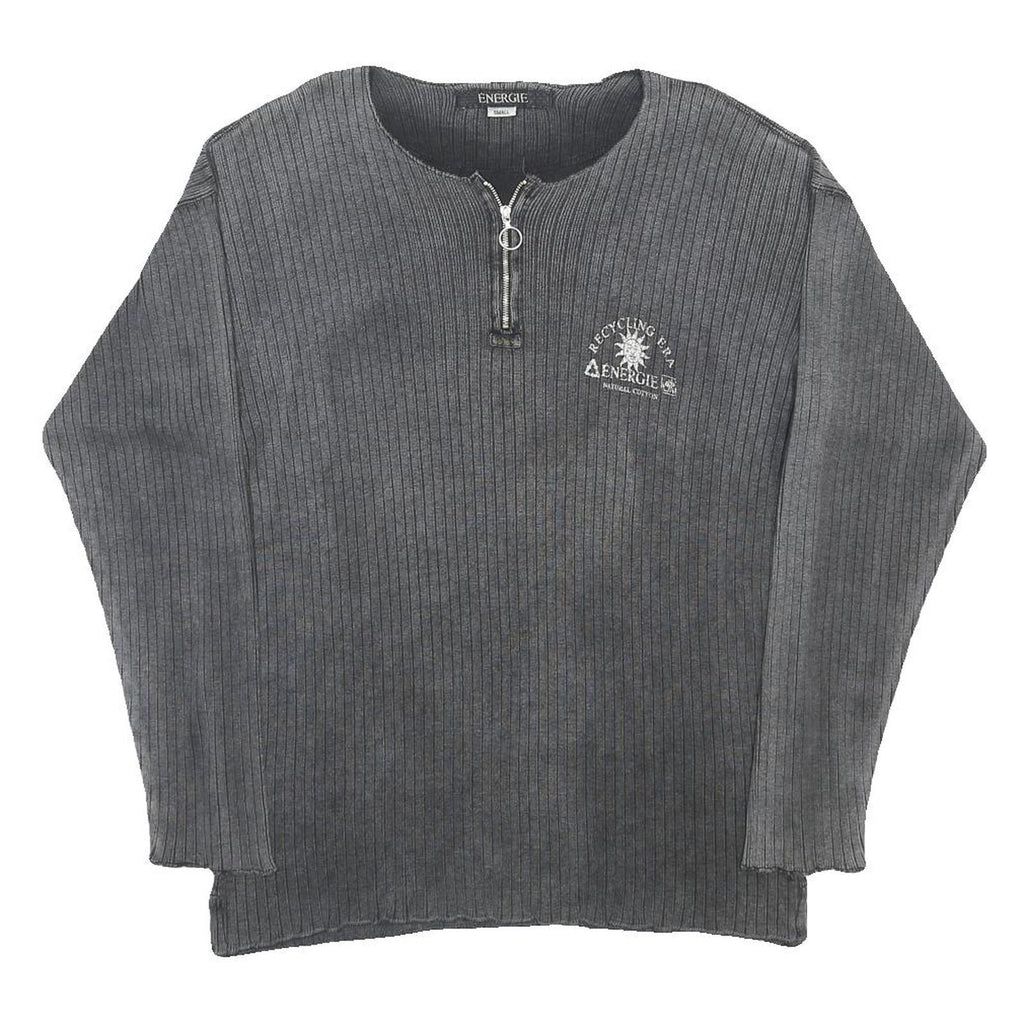 ENERGIE Mens Grey Pullover Plain Round Neck Basic Knit S Cotton Casual Jumper