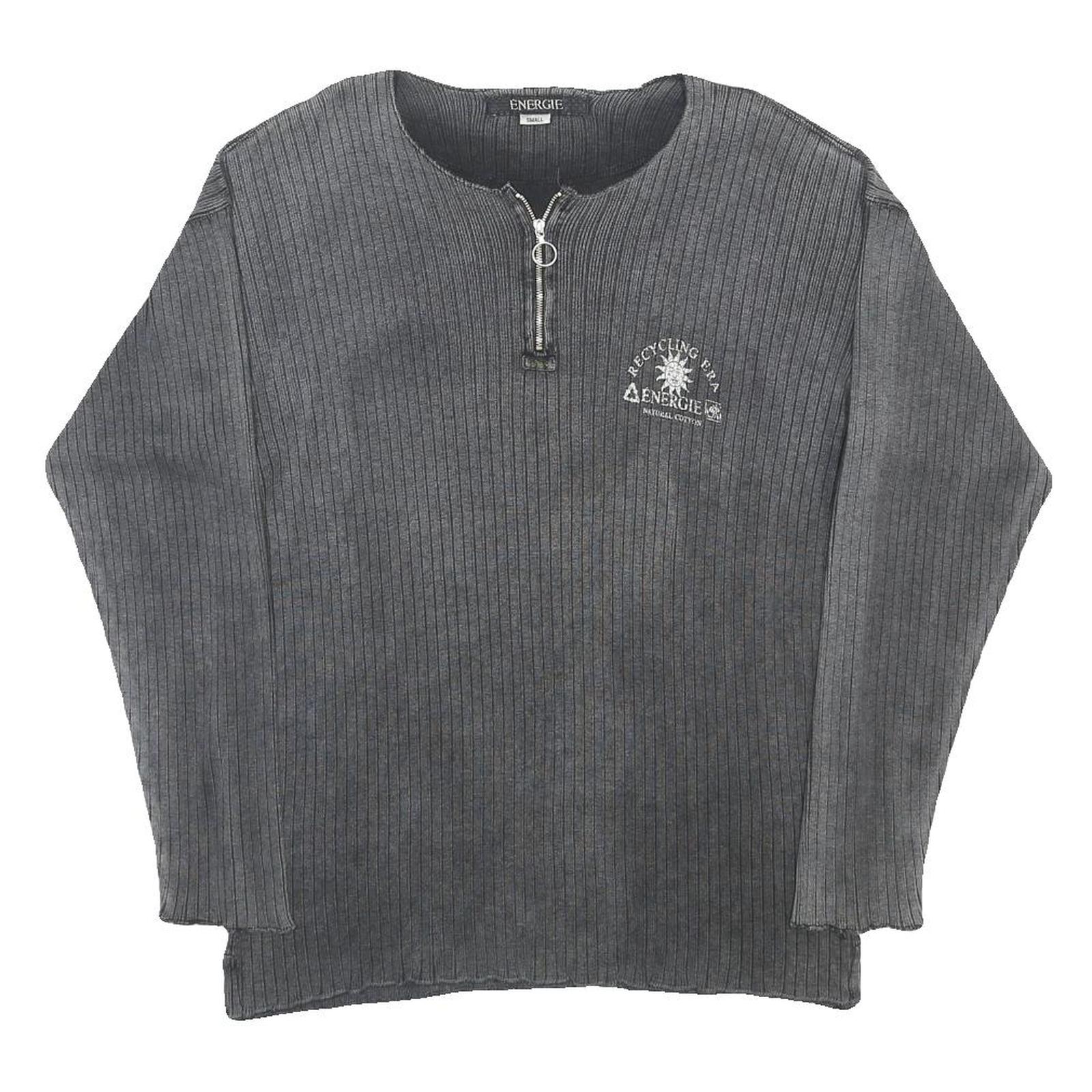 ENERGIE Mens Grey Pullover Plain Round Neck Basic Knit S Cotton Casual Jumper