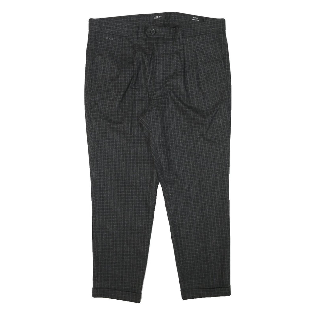 GUESS Mens Viscose Blend Black Slim Straight Trousers W35 L26 Checked Pattern