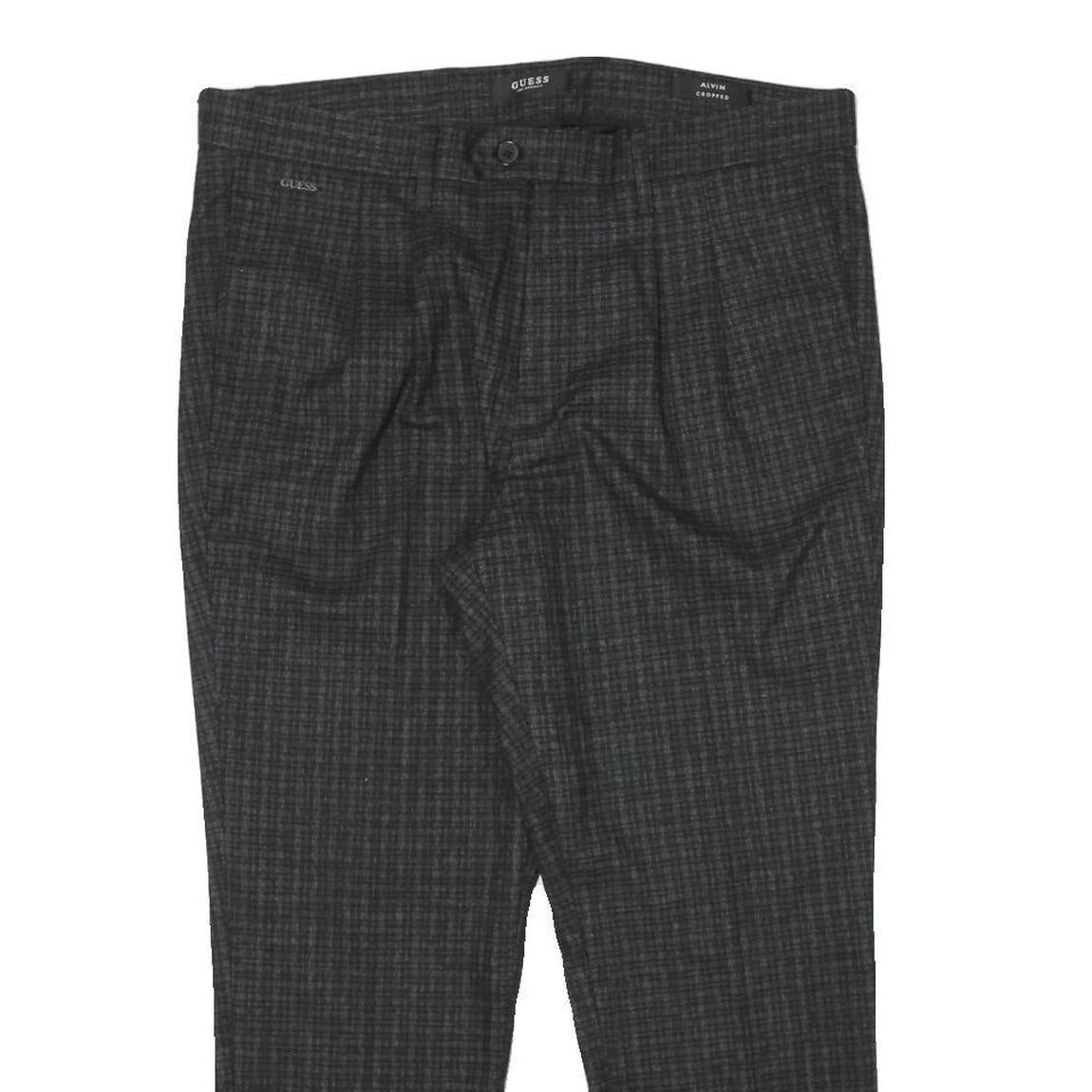 GUESS Mens Viscose Blend Black Slim Straight Trousers W35 L26 Checked Pattern