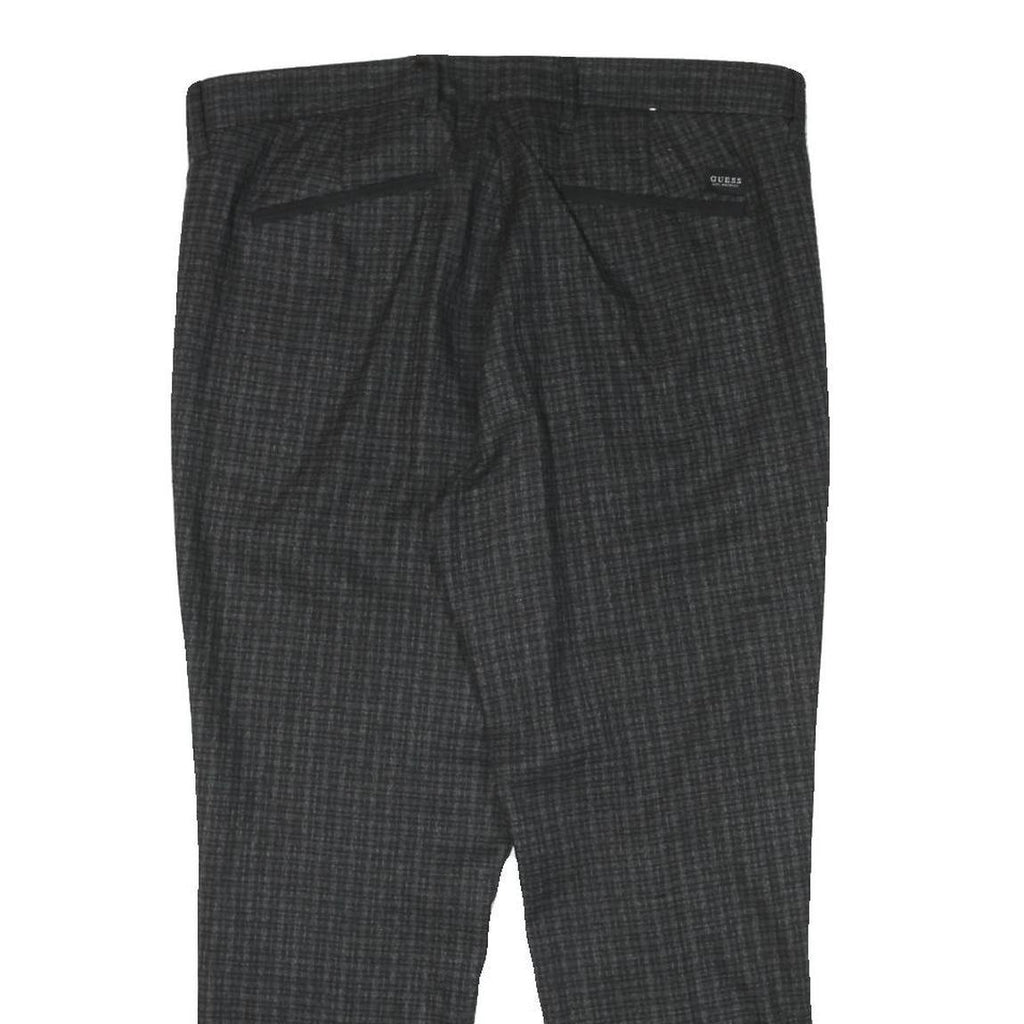 GUESS Mens Viscose Blend Black Slim Straight Trousers W35 L26 Checked Pattern