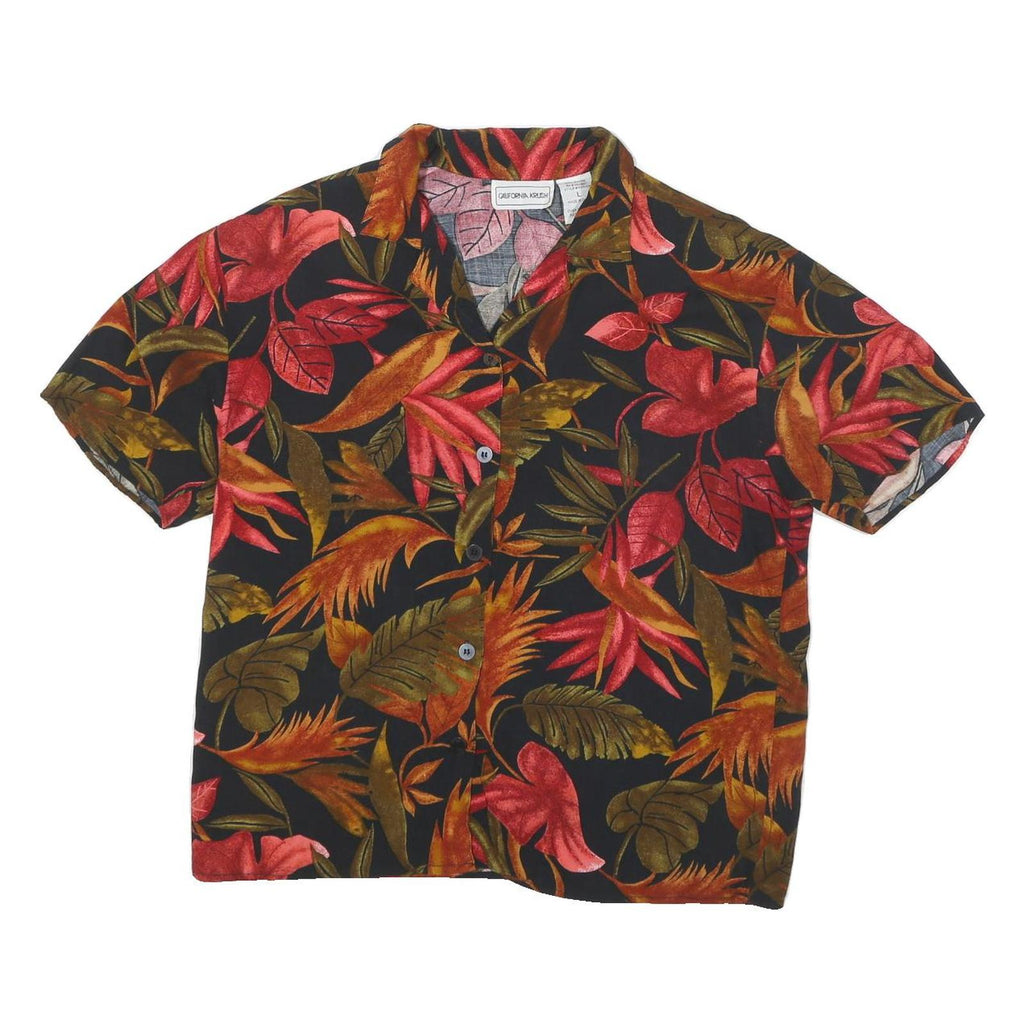 CALIFORNIA KRUSH Mens Black & Red Floral Rayon Shirt L Summer Holiday Relaxed