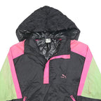PUMA Womens Black & Pink & Green Hooded Jacket S Polyester Colourblock Zip